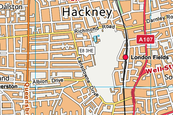 E8 3HE map - OS VectorMap District (Ordnance Survey)