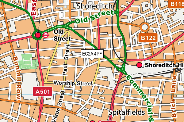 EC2A 4PF map - OS VectorMap District (Ordnance Survey)