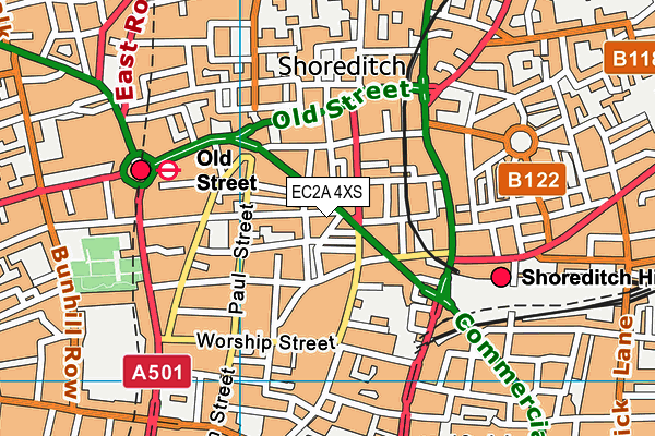 EC2A 4XS map - OS VectorMap District (Ordnance Survey)