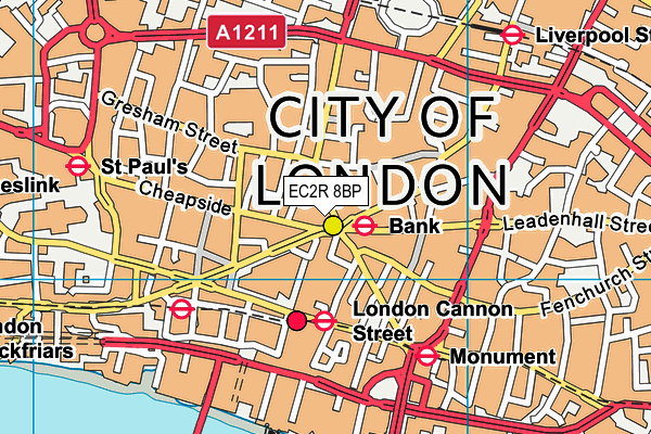 EC2R 8BP map - OS VectorMap District (Ordnance Survey)