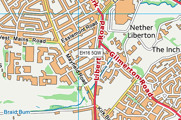 EH16 5QW map - OS VectorMap District (Ordnance Survey)