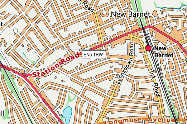 EN5 1RW map - OS VectorMap District (Ordnance Survey)