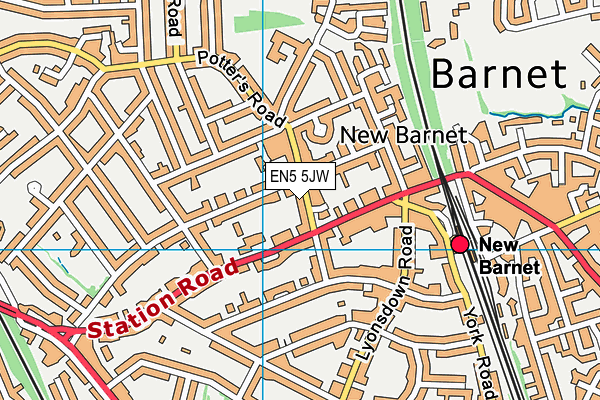 EN5 5JW map - OS VectorMap District (Ordnance Survey)