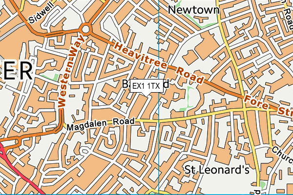 EX1 1TX map - OS VectorMap District (Ordnance Survey) EX1 1TX map - OS VectorMap District (Ordnance Survey)