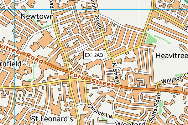 EX1 2AQ map - OS VectorMap District (Ordnance Survey) EX1 2AQ map - OS VectorMap District (Ordnance Survey)