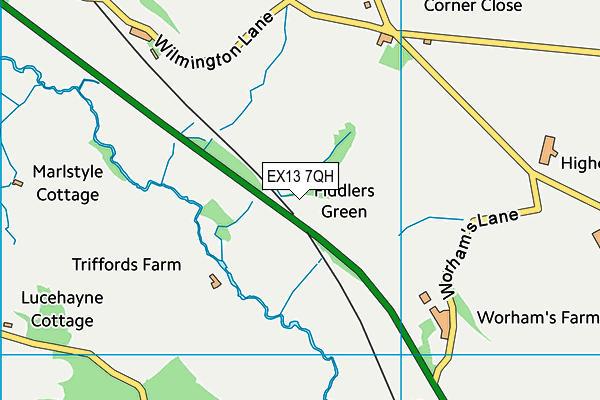 EX13 7QH map - OS VectorMap District (Ordnance Survey) EX13 7QH map - OS VectorMap District (Ordnance Survey)