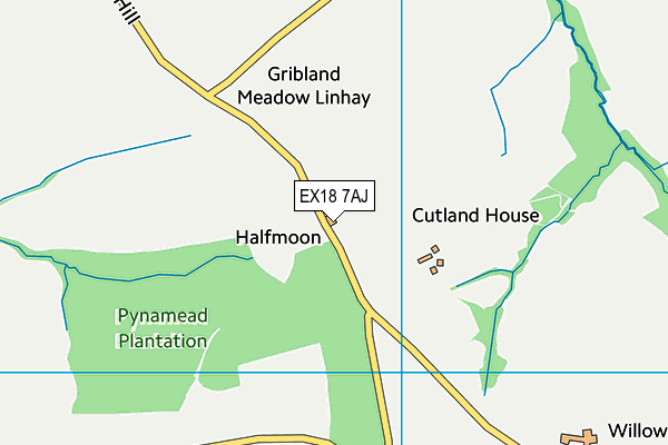 EX18 7AJ map - OS VectorMap District (Ordnance Survey) EX18 7AJ map - OS VectorMap District (Ordnance Survey)