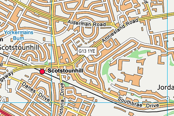 G13 1YE map - OS VectorMap District (Ordnance Survey)