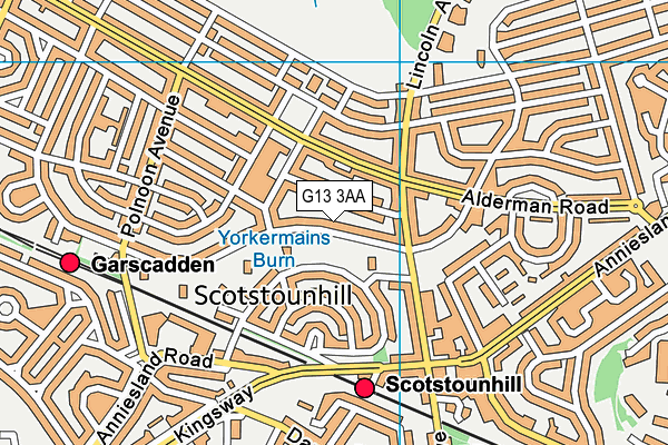 G13 3AA map - OS VectorMap District (Ordnance Survey)