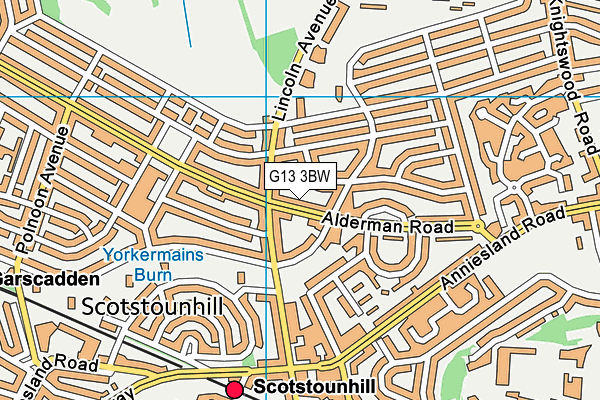 G13 3BW map - OS VectorMap District (Ordnance Survey)