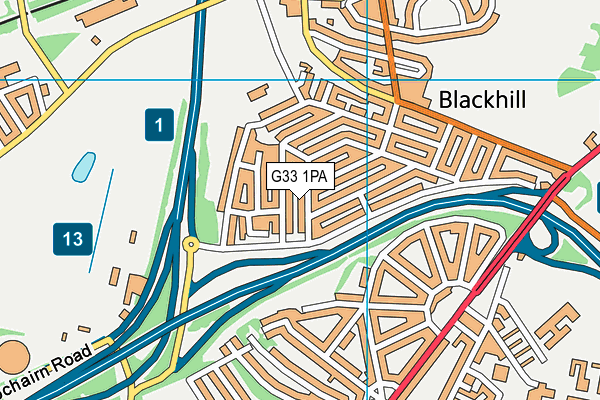 G33 1PA map - OS VectorMap District (Ordnance Survey)