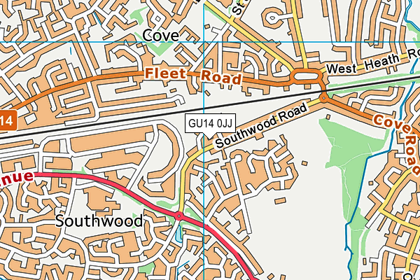 GU14 0JJ map - OS VectorMap District (Ordnance Survey)