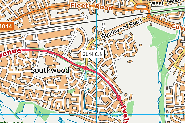 GU14 0JN map - OS VectorMap District (Ordnance Survey)