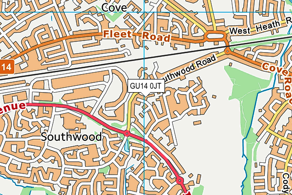 GU14 0JT map - OS VectorMap District (Ordnance Survey)