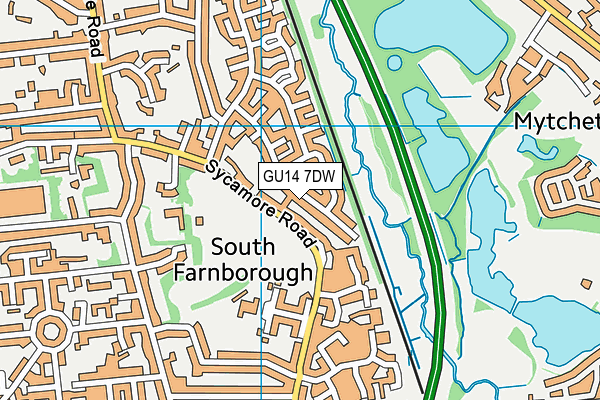 GU14 7DW map - OS VectorMap District (Ordnance Survey)