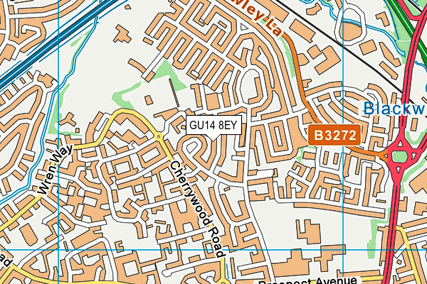GU14 8EY map - OS VectorMap District (Ordnance Survey) GU14 8EY map - OS VectorMap District (Ordnance Survey)