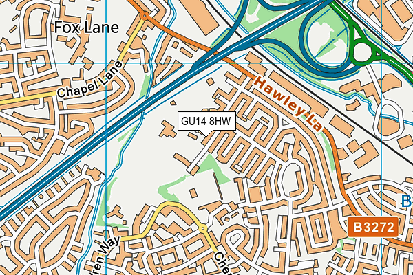 GU14 8HW map - OS VectorMap District (Ordnance Survey)