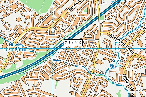 GU14 9LX map - OS VectorMap District (Ordnance Survey) GU14 9LX map - OS VectorMap District (Ordnance Survey)