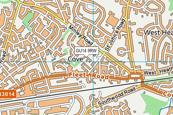 GU14 9RW map - OS VectorMap District (Ordnance Survey) GU14 9RW map - OS VectorMap District (Ordnance Survey)