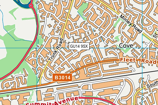 GU14 9SX map - OS VectorMap District (Ordnance Survey) GU14 9SX map - OS VectorMap District (Ordnance Survey)