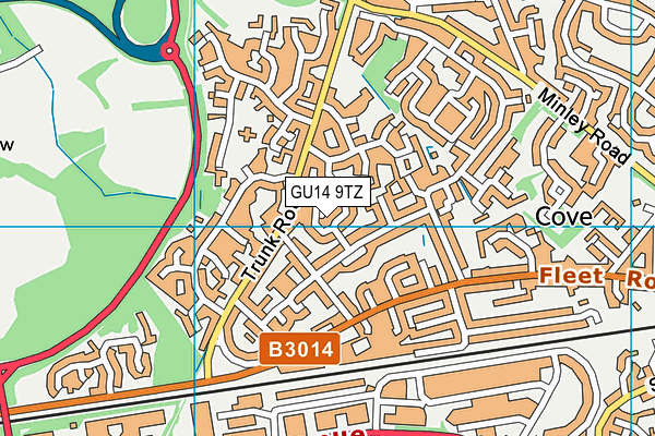 GU14 9TZ map - OS VectorMap District (Ordnance Survey) GU14 9TZ map - OS VectorMap District (Ordnance Survey)