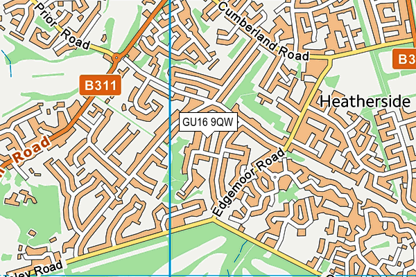 GU16 9QW map - OS VectorMap District (Ordnance Survey) GU16 9QW map - OS VectorMap District (Ordnance Survey)