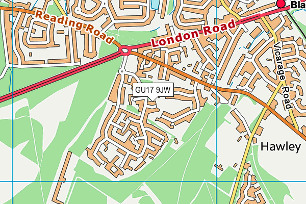 GU17 9JW map - OS VectorMap District (Ordnance Survey) GU17 9JW map - OS VectorMap District (Ordnance Survey)