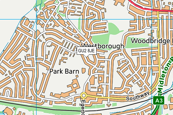 GU2 8JE map - OS VectorMap District (Ordnance Survey) GU2 8JE map - OS VectorMap District (Ordnance Survey)