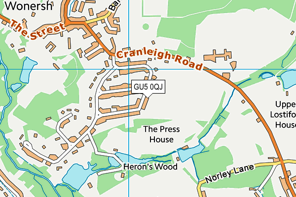 GU5 0QJ map - OS VectorMap District (Ordnance Survey) GU5 0QJ map - OS VectorMap District (Ordnance Survey)
