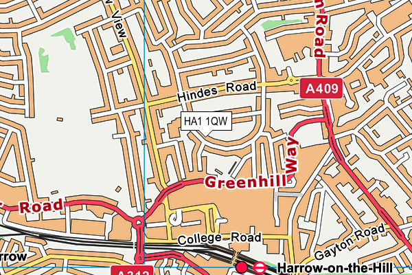 HA1 1QW map - OS VectorMap District (Ordnance Survey) HA1 1QW map - OS VectorMap District (Ordnance Survey)