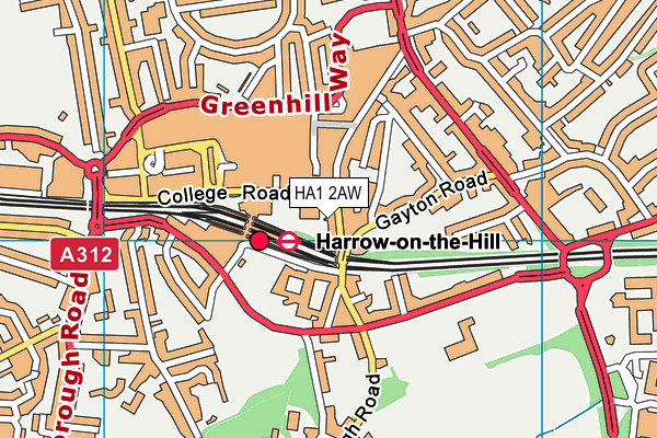HA1 2AW map - OS VectorMap District (Ordnance Survey)