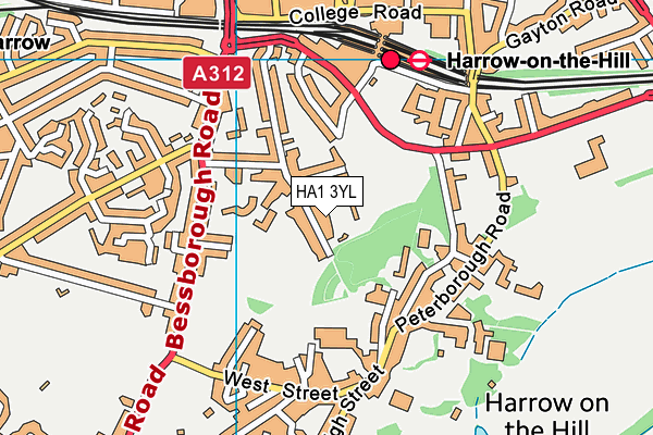 HA1 3YL map - OS VectorMap District (Ordnance Survey)