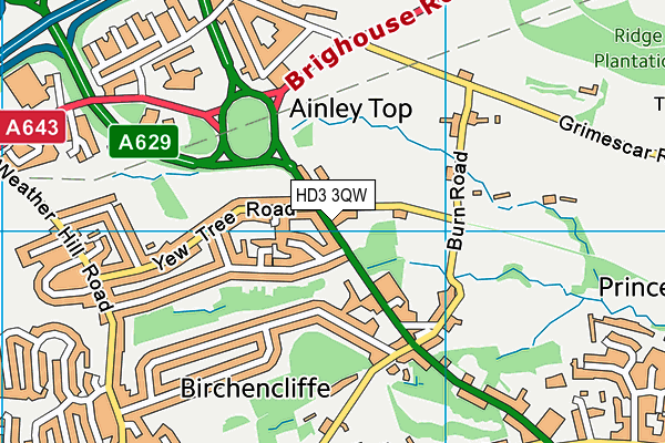 HD3 3QW map - OS VectorMap District (Ordnance Survey)