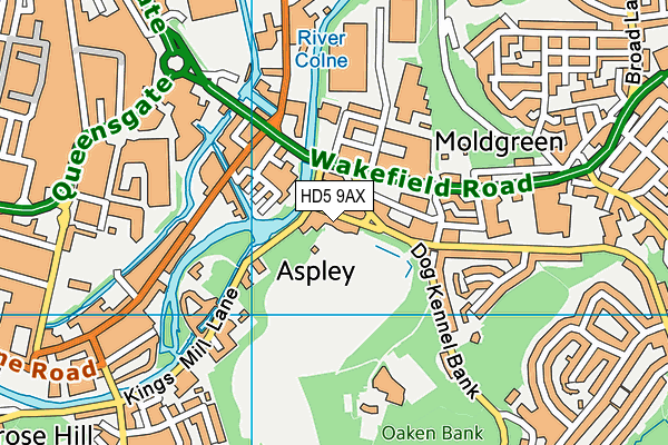 HD5 9AX map - OS VectorMap District (Ordnance Survey)