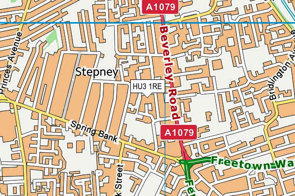 HU3 1RE map - OS VectorMap District (Ordnance Survey)