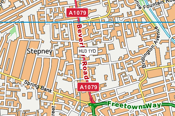 HU3 1YD map - OS VectorMap District (Ordnance Survey)