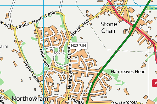 HX3 7JH map - OS VectorMap District (Ordnance Survey)