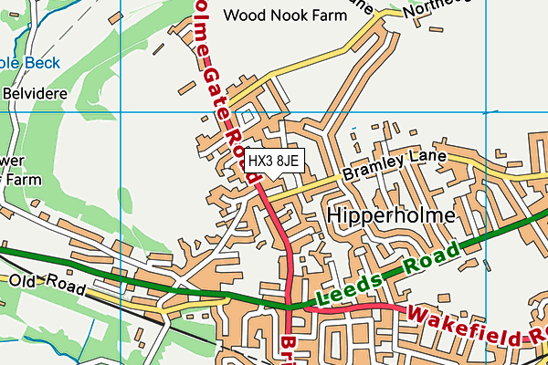 HX3 8JE map - OS VectorMap District (Ordnance Survey) HX3 8JE map - OS VectorMap District (Ordnance Survey)