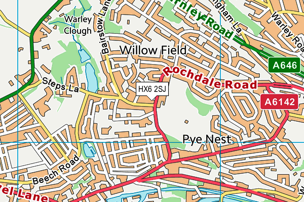 HX6 2SJ map - OS VectorMap District (Ordnance Survey)