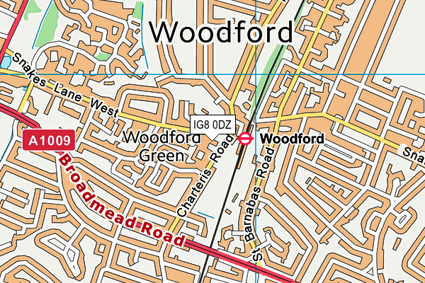 IG8 0DZ map - OS VectorMap District (Ordnance Survey)