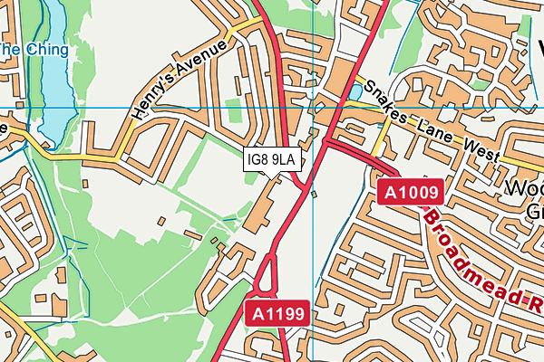 IG8 9LA map - OS VectorMap District (Ordnance Survey)