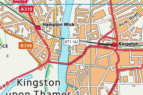 KT1 1AJ map - OS VectorMap District (Ordnance Survey) KT1 1AJ map - OS VectorMap District (Ordnance Survey)