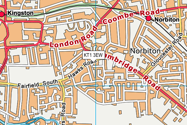 KT1 3EW map - OS VectorMap District (Ordnance Survey) KT1 3EW map - OS VectorMap District (Ordnance Survey)