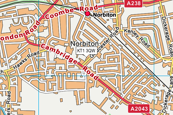 KT1 3QW map - OS VectorMap District (Ordnance Survey) KT1 3QW map - OS VectorMap District (Ordnance Survey)