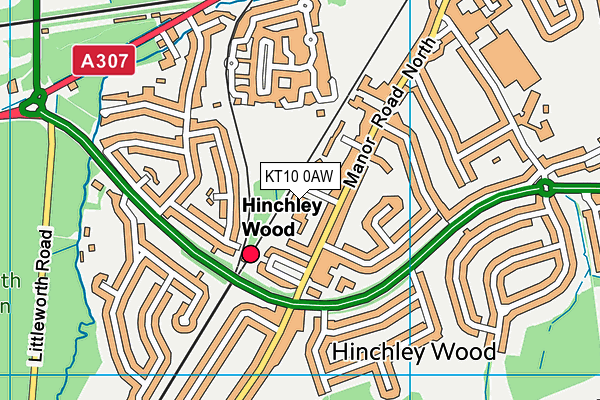 KT10 0AW map - OS VectorMap District (Ordnance Survey)