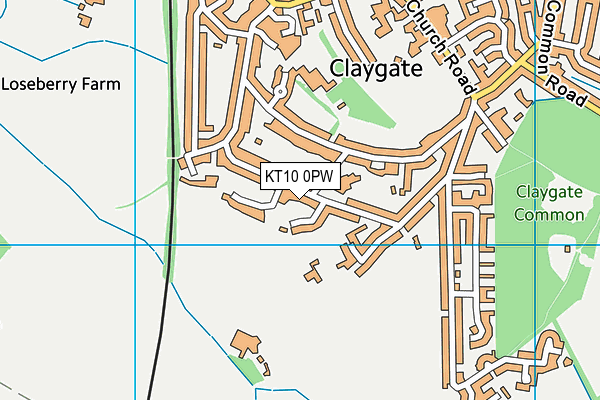 KT10 0PW map - OS VectorMap District (Ordnance Survey)