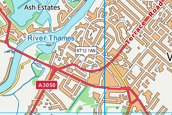 KT12 1AN map - OS VectorMap District (Ordnance Survey)