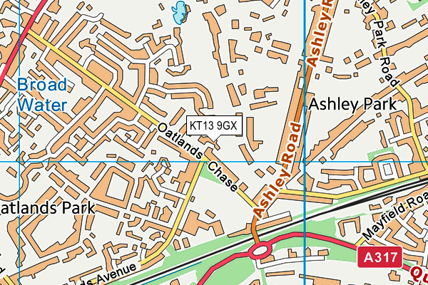 KT13 9GX map - OS VectorMap District (Ordnance Survey)