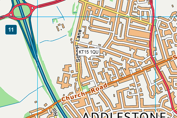 KT15 1QU map - OS VectorMap District (Ordnance Survey)