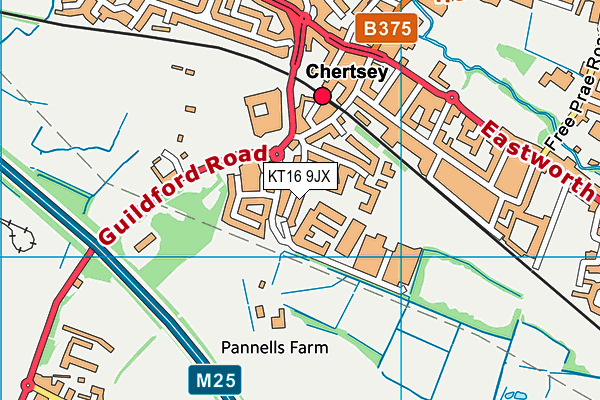 KT16 9JX map - OS VectorMap District (Ordnance Survey)